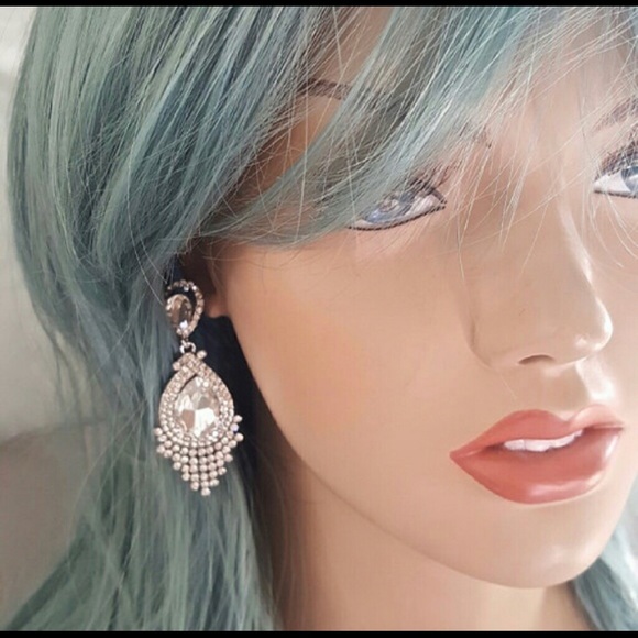 Bridal Silver Chandelier Earrings - Picture 7 of 8